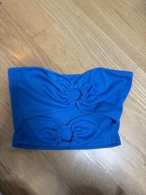Blue Strapless Ring-Accent Bandeau Top